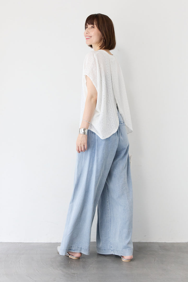 【接触冷感】テンセルデニムワイドパンツ