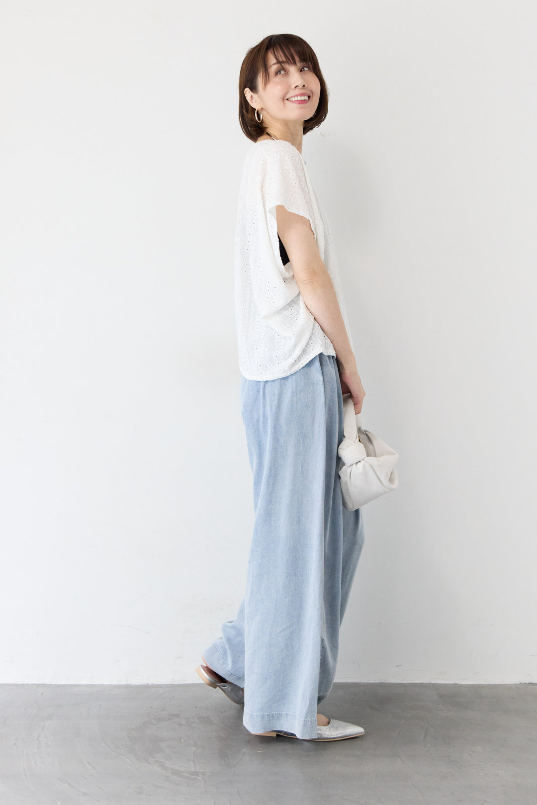 総レース バックスリット ワイドカットソー