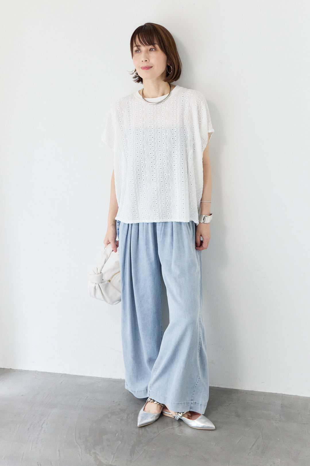 総レース バックスリット ワイドカットソー