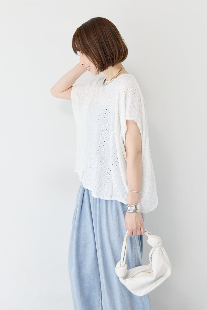 総レース バックスリット ワイドカットソー