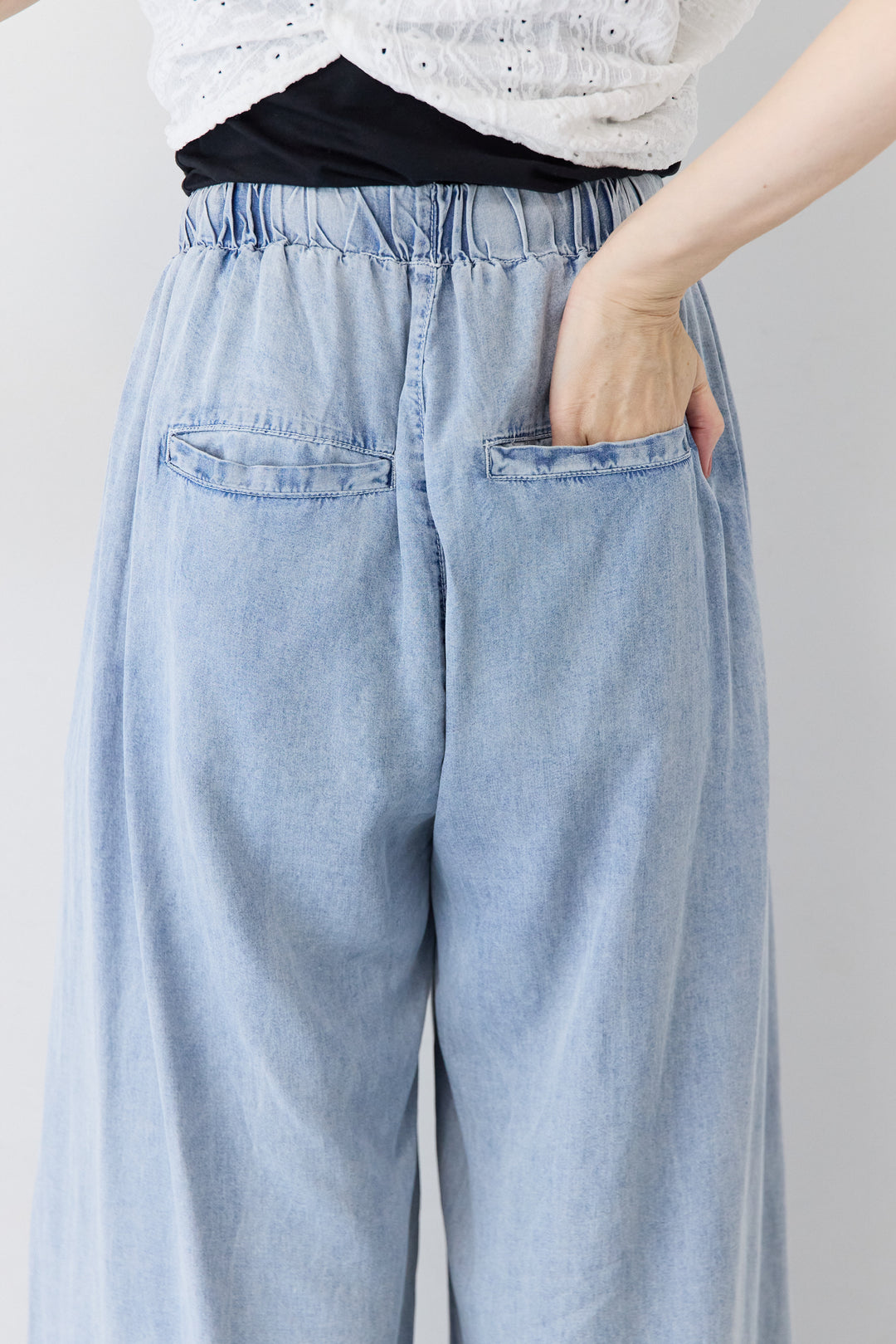 [SET]総レース バックスリット ワイドカットソー+【接触冷感】テンセルデニムワイドパンツ(2set)