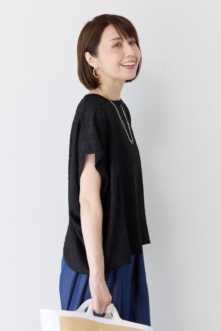 総レース バックスリット ワイドカットソー