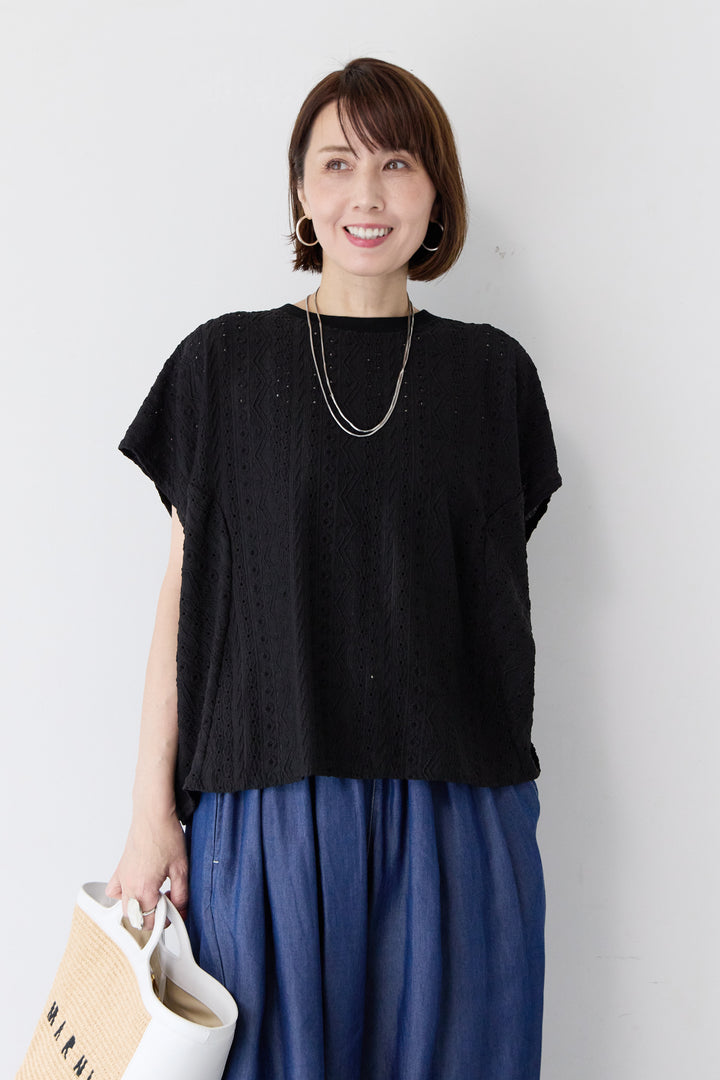 総レース バックスリット ワイドカットソー