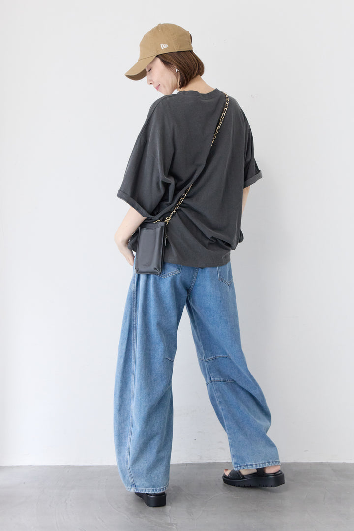 [SET]ピグメント加工風 ティンカー・ベルTシャツ+パネル切替 カーブデニムパンツ(2set)