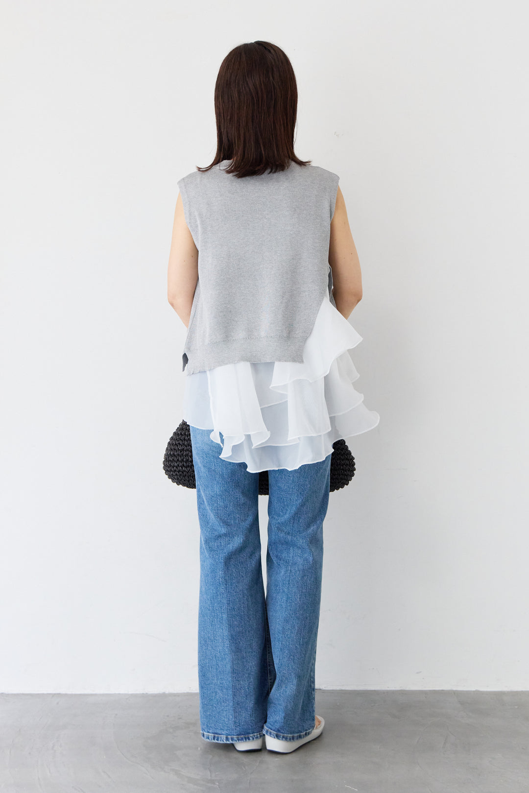 異素材コンビ アシンメトリー キャミ付きフリル