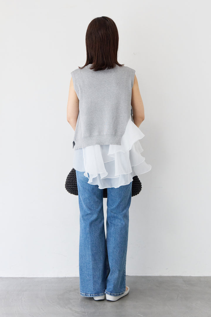 異素材コンビ アシンメトリー キャミ付きフリル