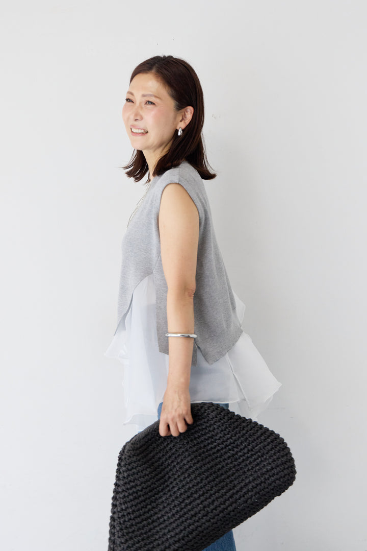 異素材コンビ アシンメトリー キャミ付きフリル