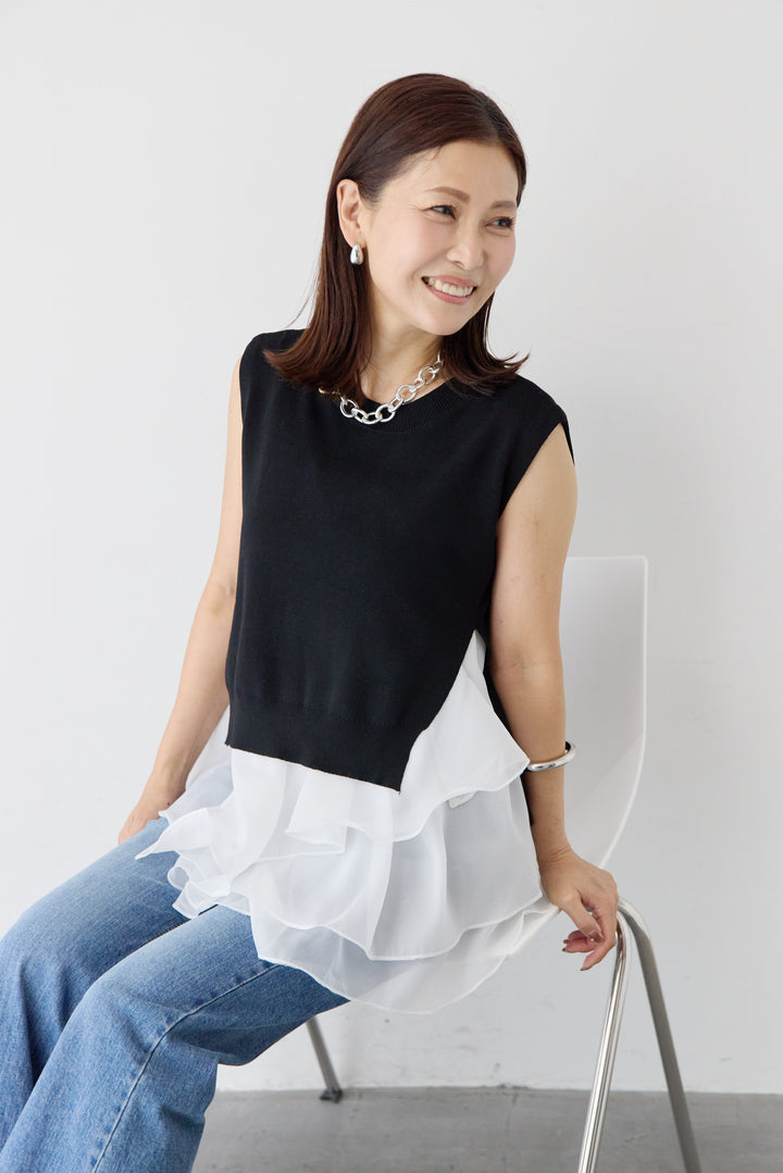 異素材コンビ アシンメトリー キャミ付きフリル