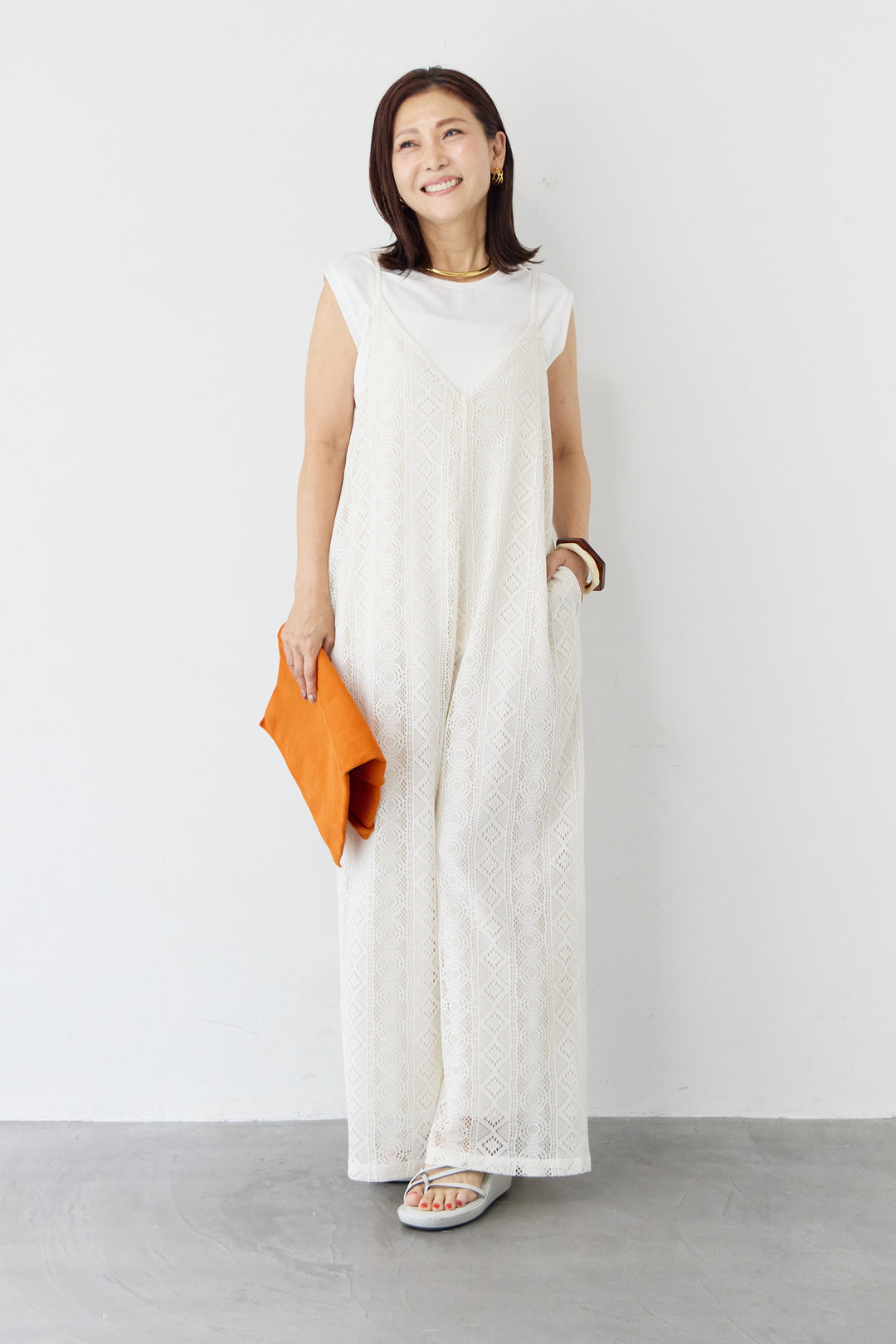 総レース Vネック キャミソール サロペット