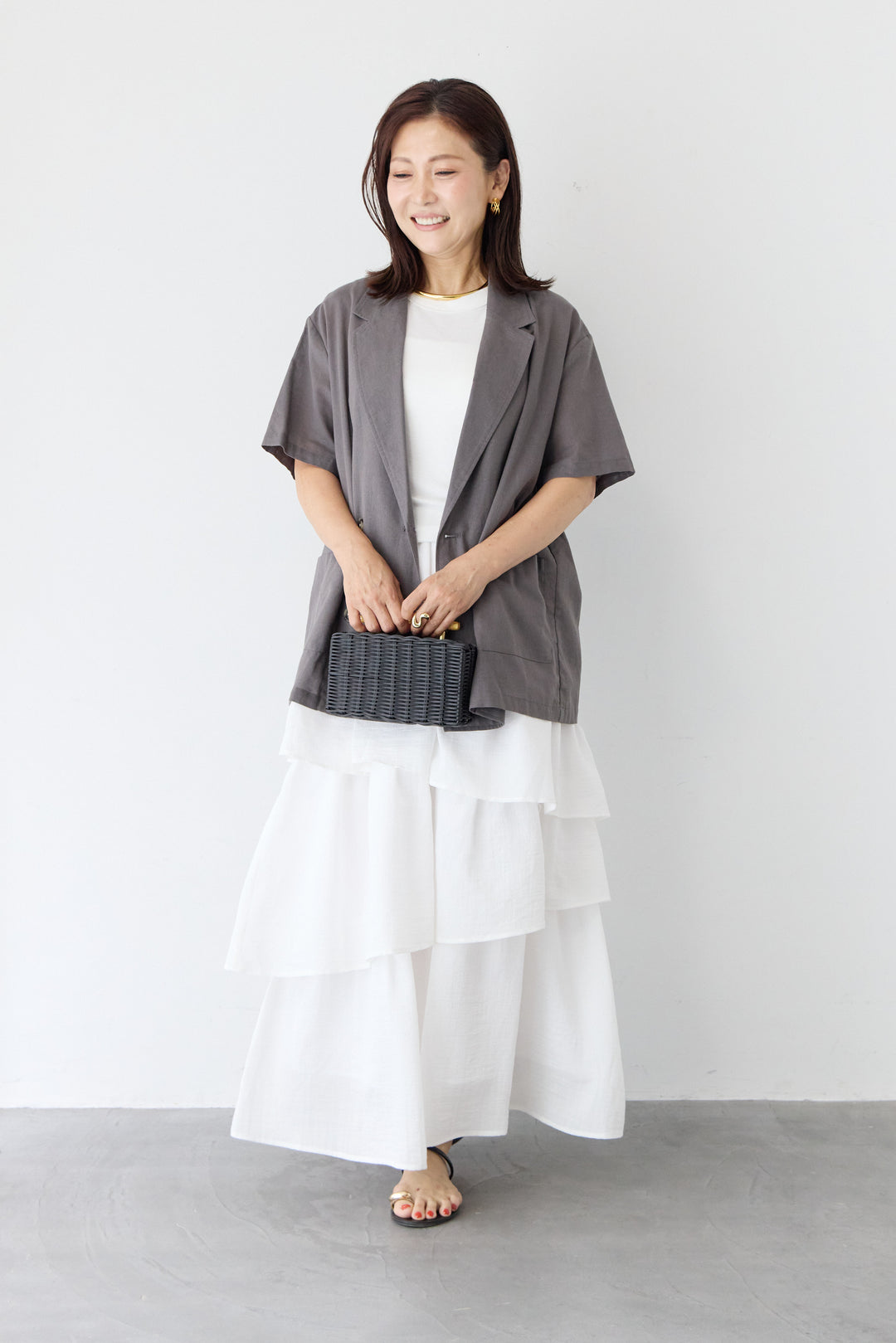 アシンメトリー ティアード ウエストゴムスカート