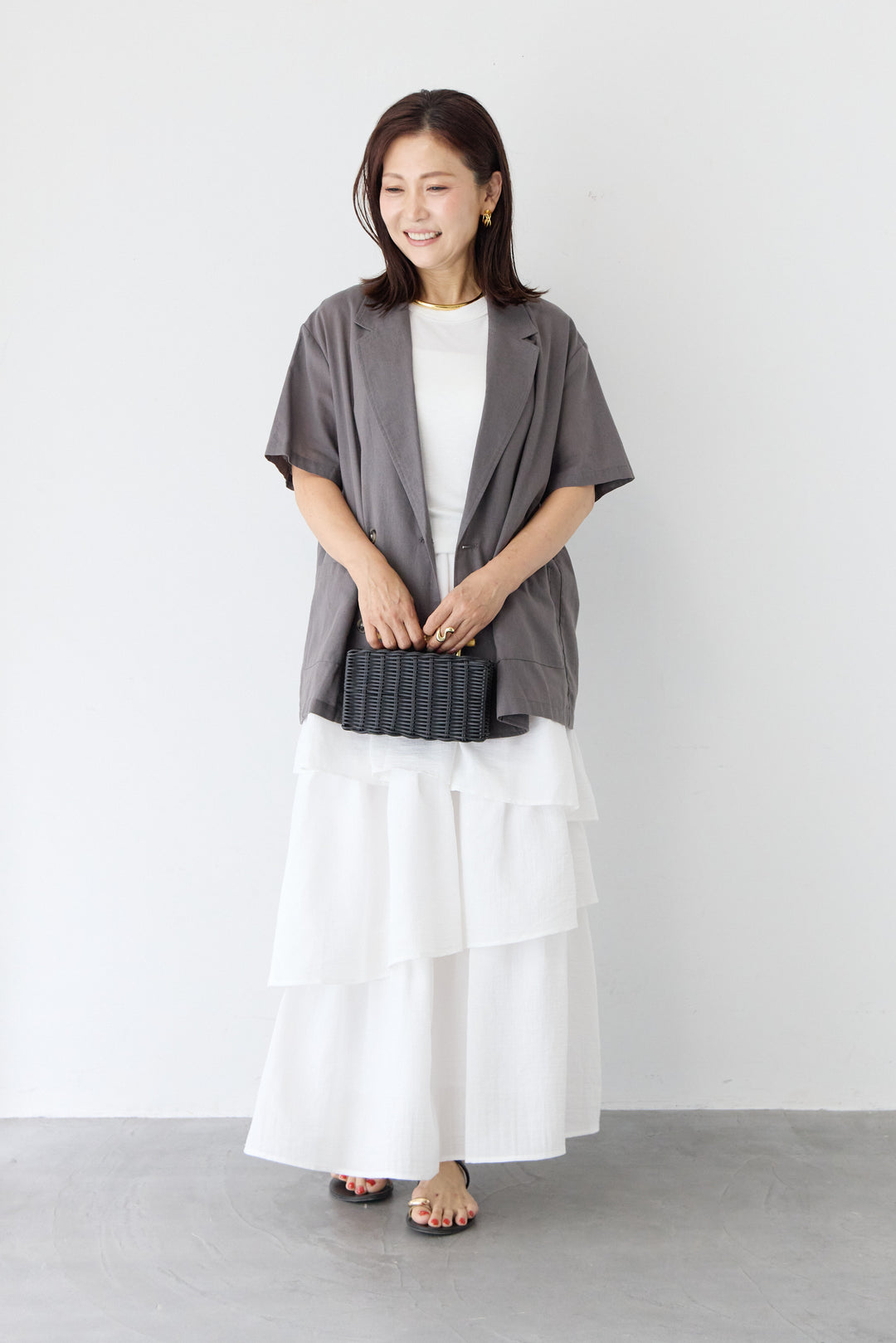 アシンメトリー ティアード ウエストゴムスカート