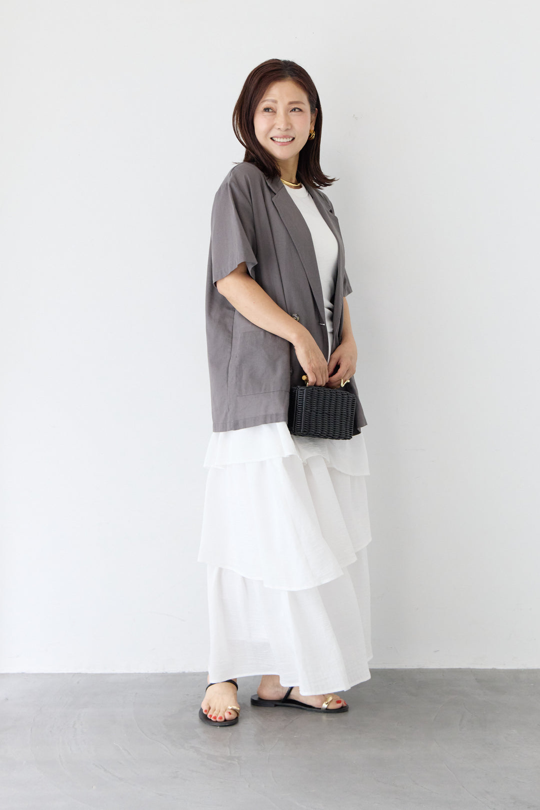 アシンメトリー ティアード ウエストゴムスカート
