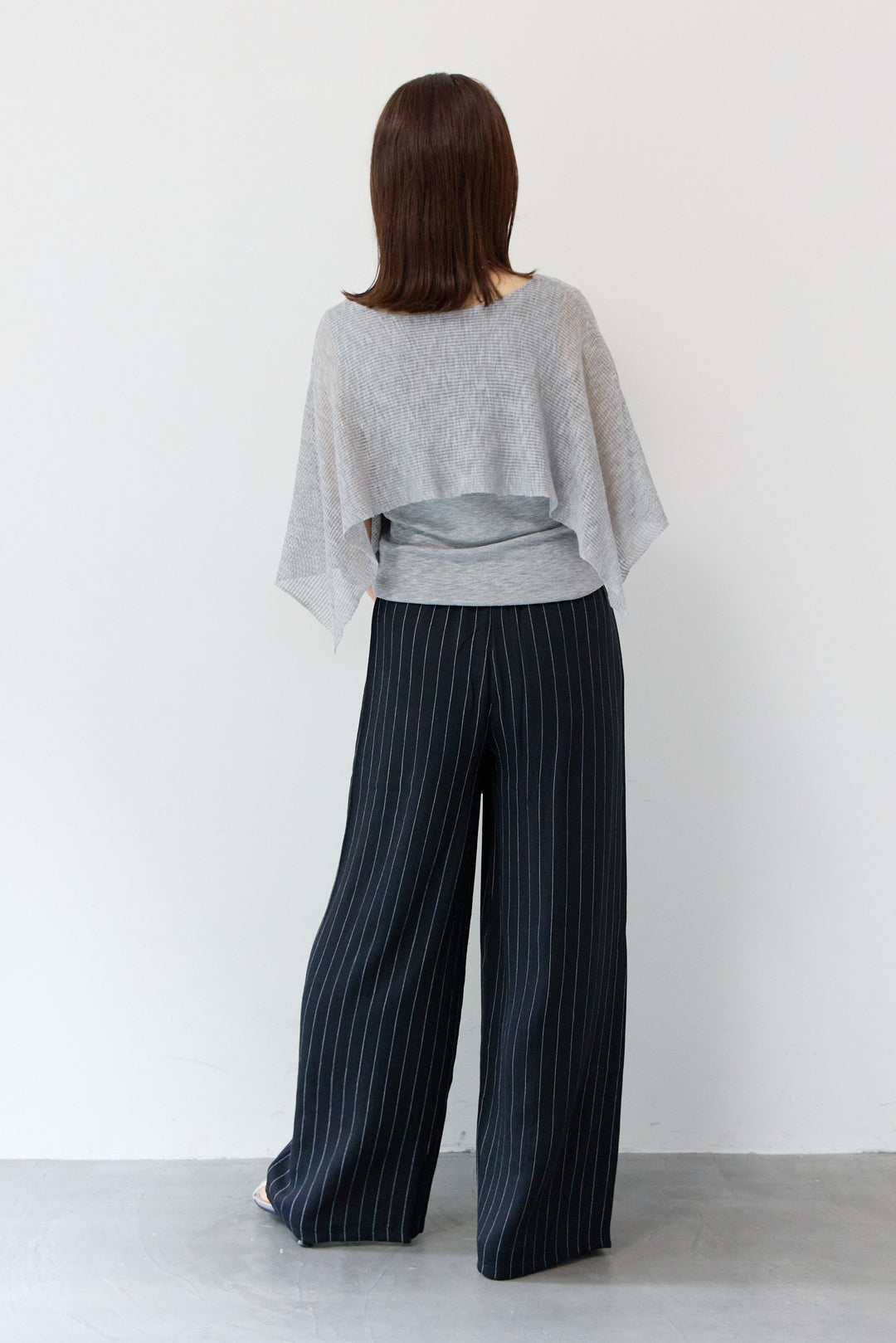 ストライプ柄 ウエストゴムワイドパンツ