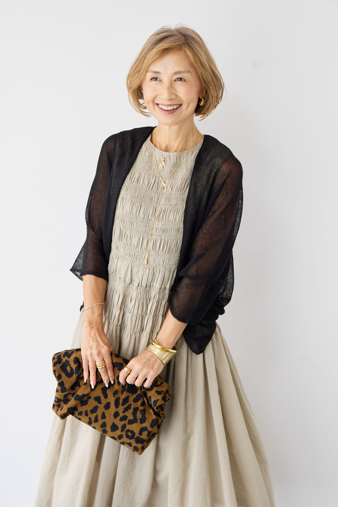 [SET]透かし編みドルマンボレロ+コットンシャーリングワンピース(2set)