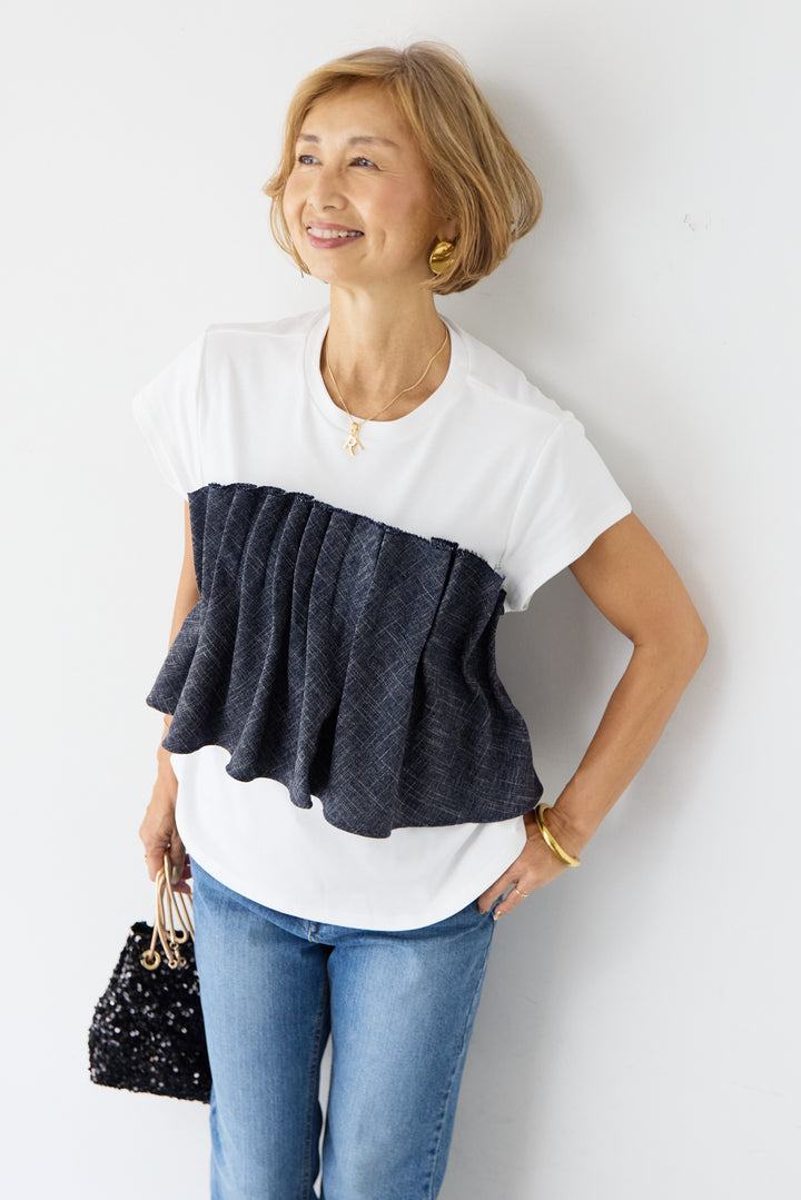[SET]ビスチェ切替シルケットT+【接触冷感】クール&ドライライトデニム(2set)