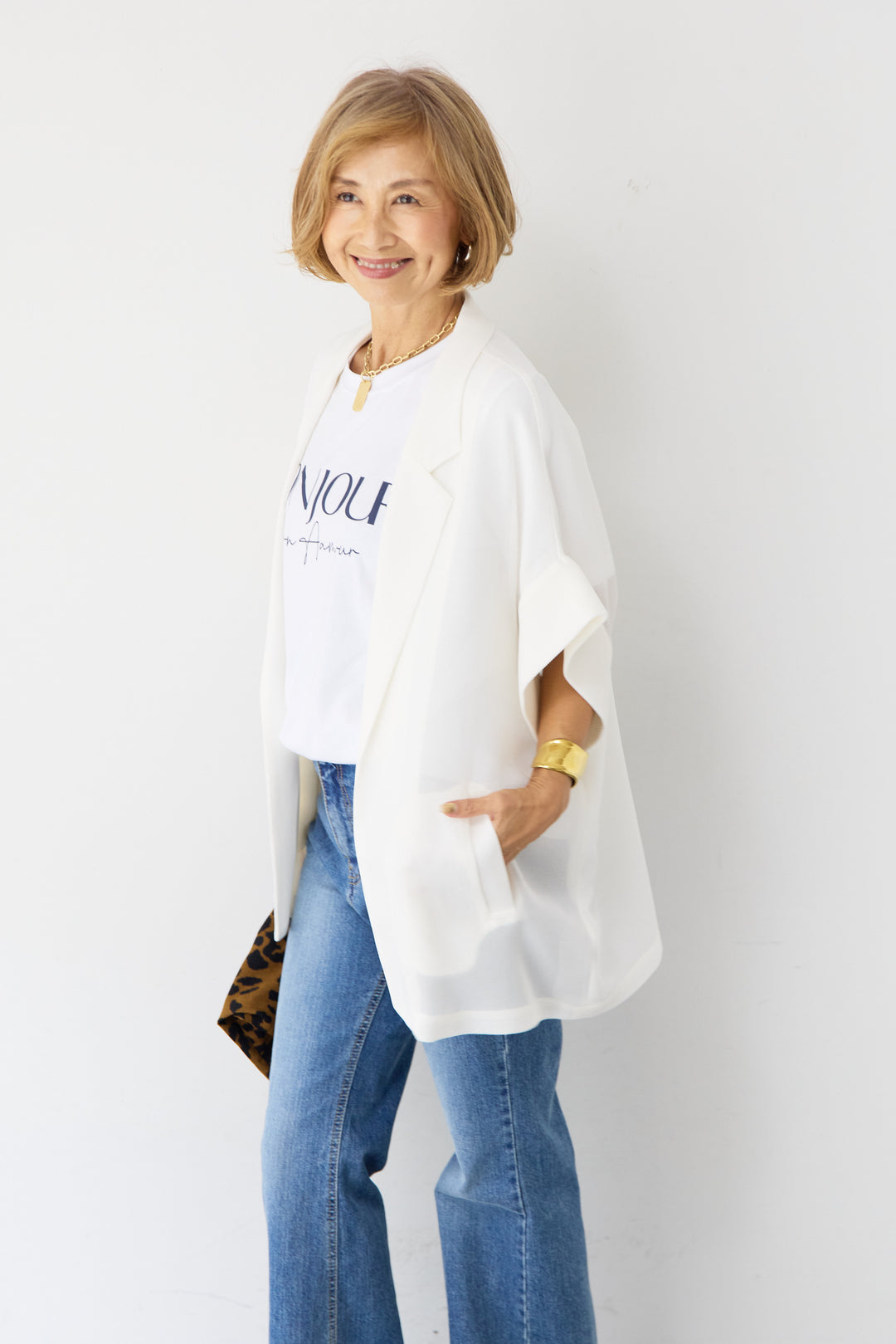 [SET]ハーフスリーブメッシュジャケット+BONJOURロゴプリントTシャツ(2set)