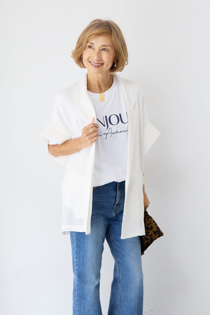 [SET]ハーフスリーブメッシュジャケット+BONJOURロゴプリントTシャツ(2set)