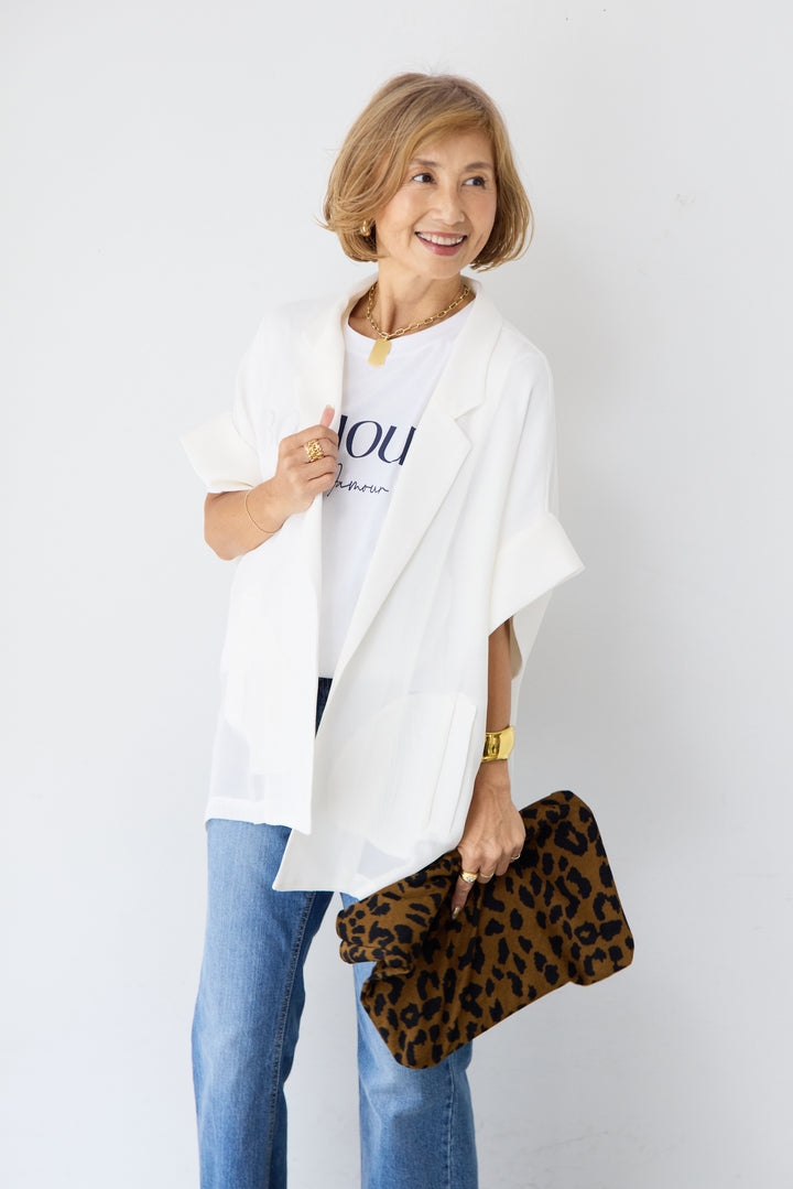 [SET]ハーフスリーブメッシュジャケット+BONJOURロゴプリントTシャツ(2set)
