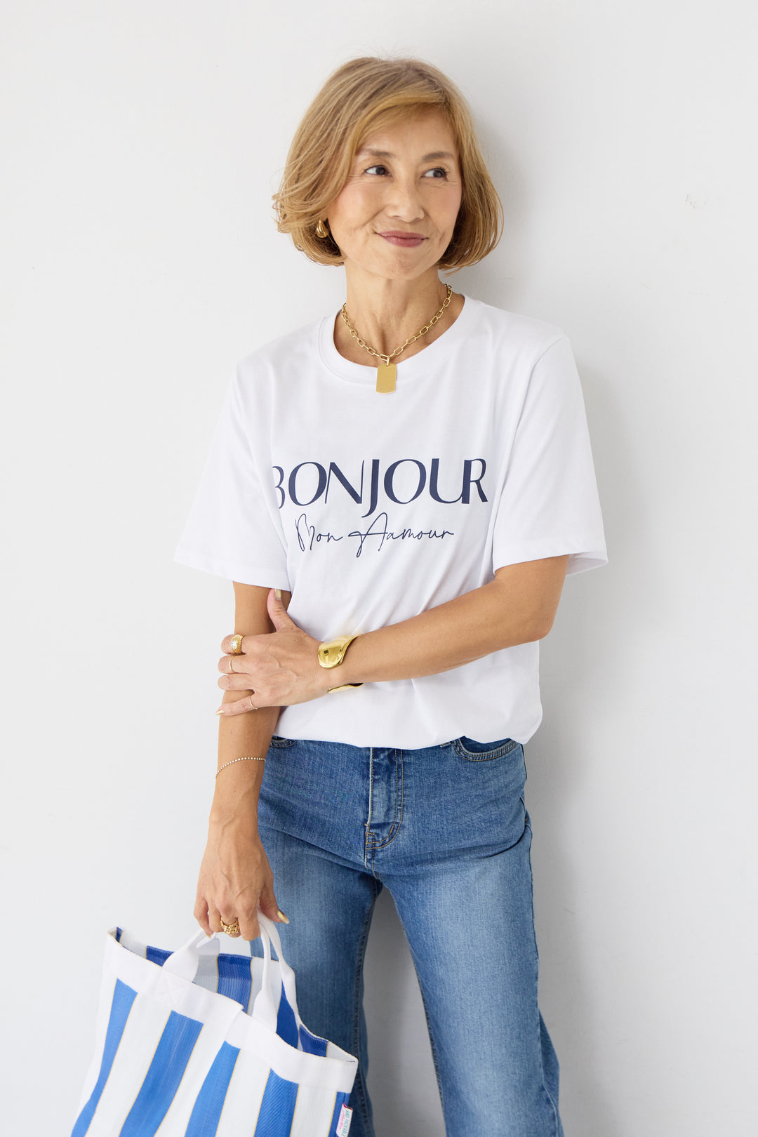 BONJOURロゴプリントTシャツ
