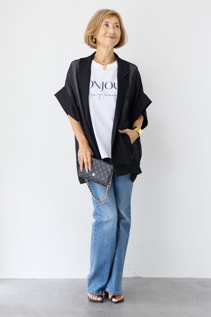 [SET]ハーフスリーブメッシュジャケット+BONJOURロゴプリントTシャツ(2set)