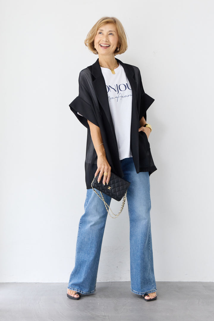 [SET]ハーフスリーブメッシュジャケット+BONJOURロゴプリントTシャツ(2set)