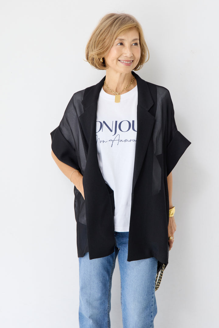 [SET]ハーフスリーブメッシュジャケット+BONJOURロゴプリントTシャツ(2set)