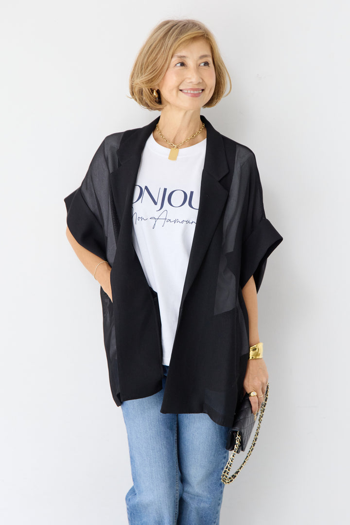 [SET]ハーフスリーブメッシュジャケット+BONJOURロゴプリントTシャツ(2set)