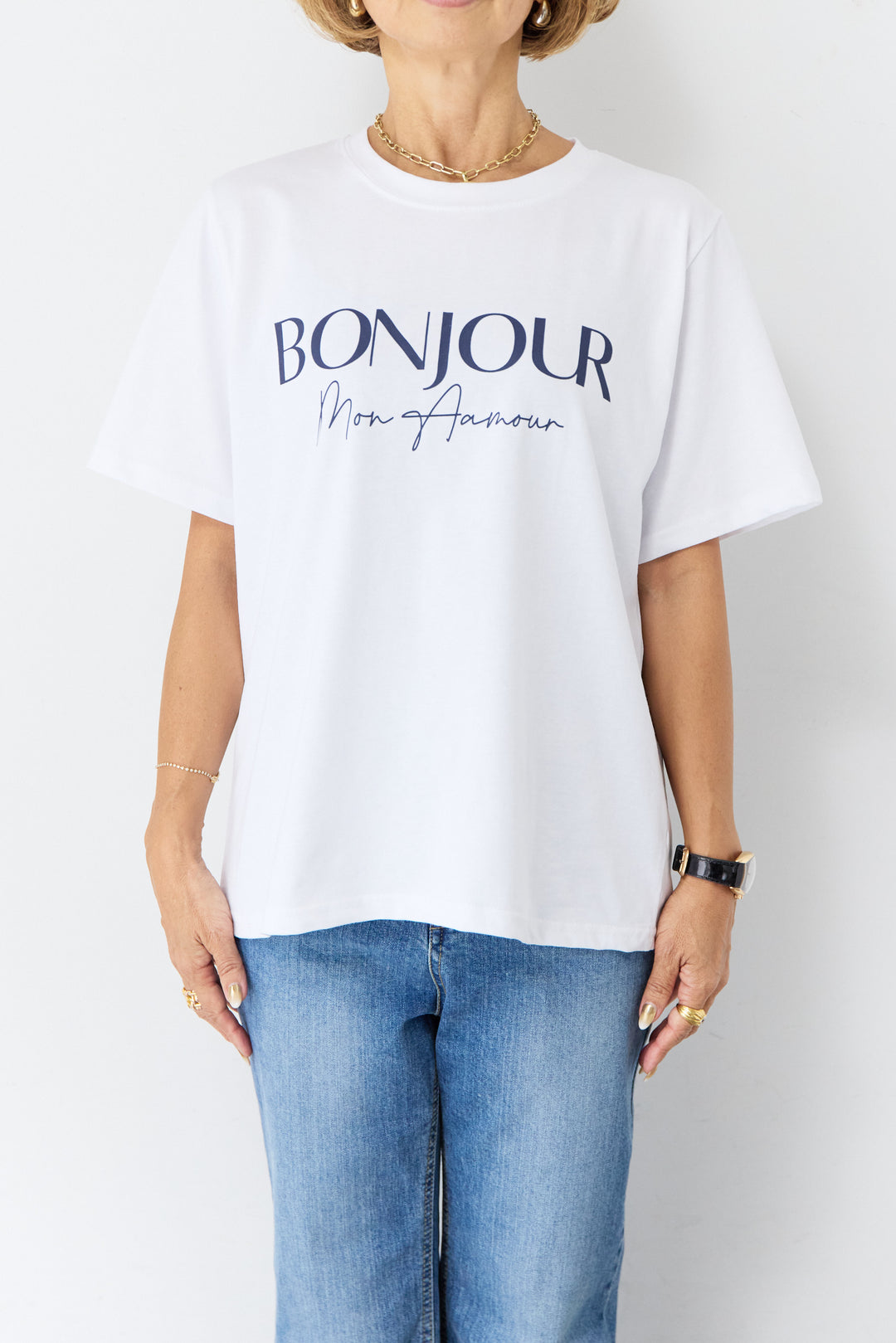 [SET]ハーフスリーブメッシュジャケット+BONJOURロゴプリントTシャツ(2set)