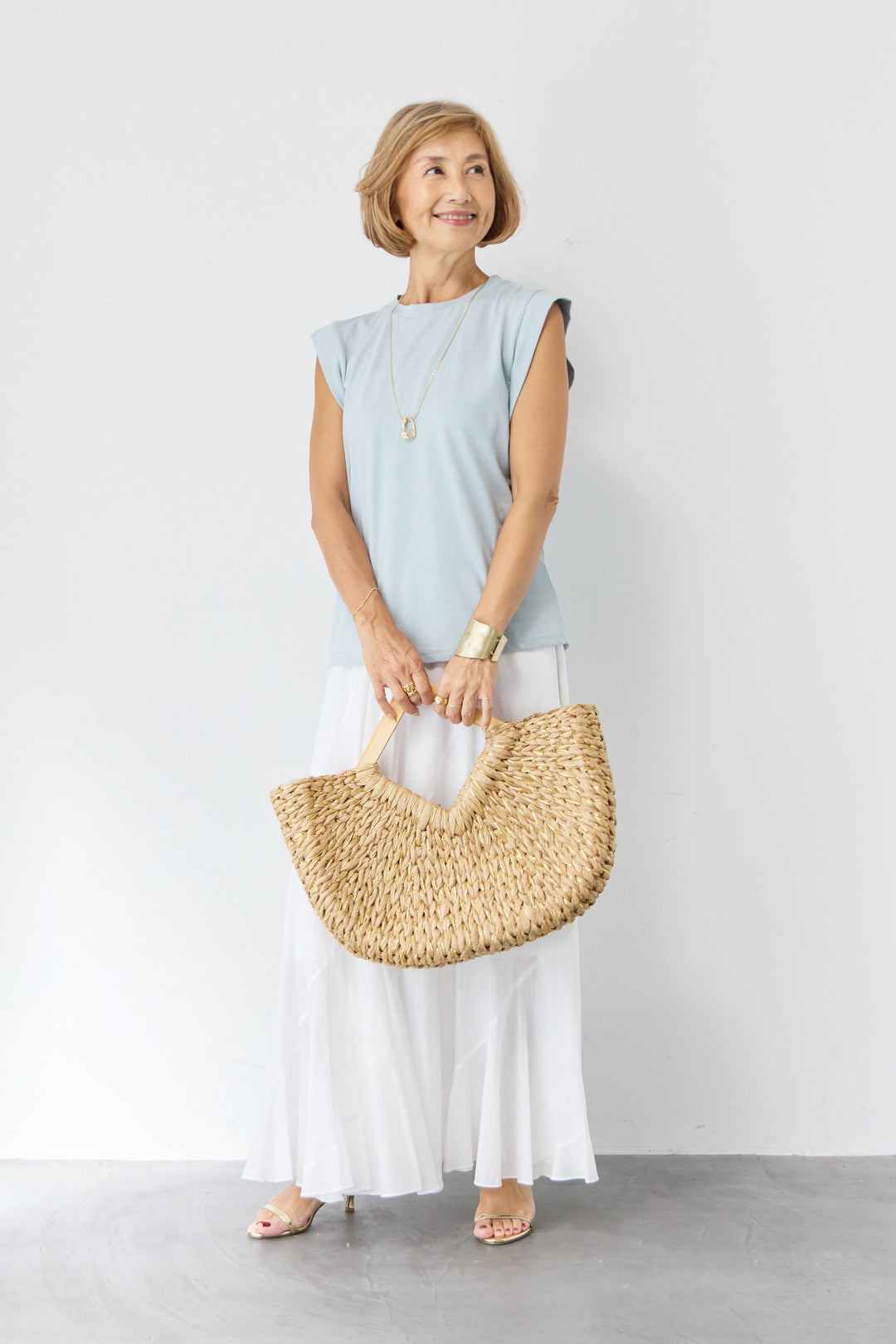 [SET]ショルダータックノースリーブプルオーバー+コットンボイル エスカルゴフレアスカート(2set)