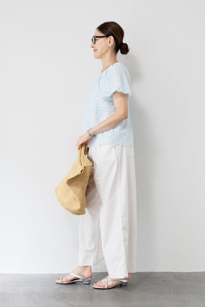 [SET]カットレースブラウス+コットンタックワイドパンツ(2set)