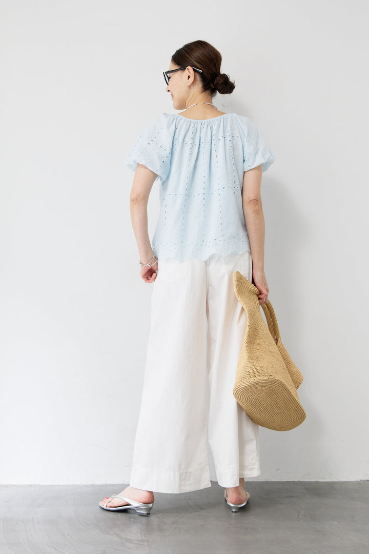 [SET]カットレースブラウス+コットンタックワイドパンツ(2set)