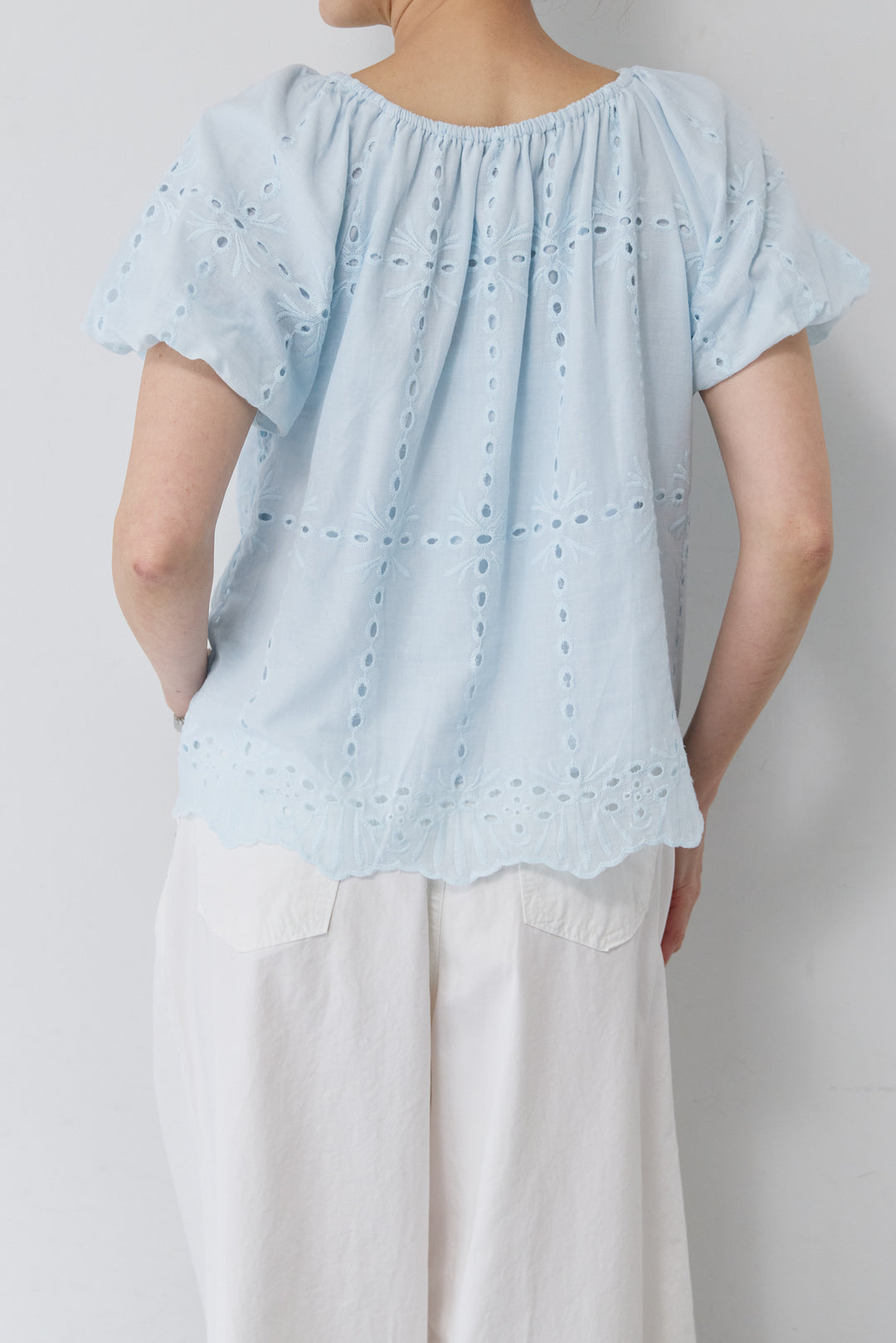 [SET]カットレースブラウス+コットンタックワイドパンツ(2set)