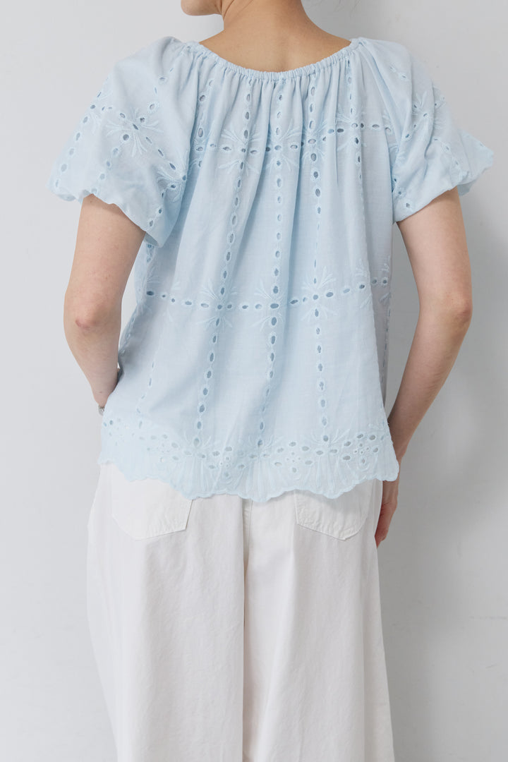 [SET]カットレースブラウス+コットンタックワイドパンツ(2set)