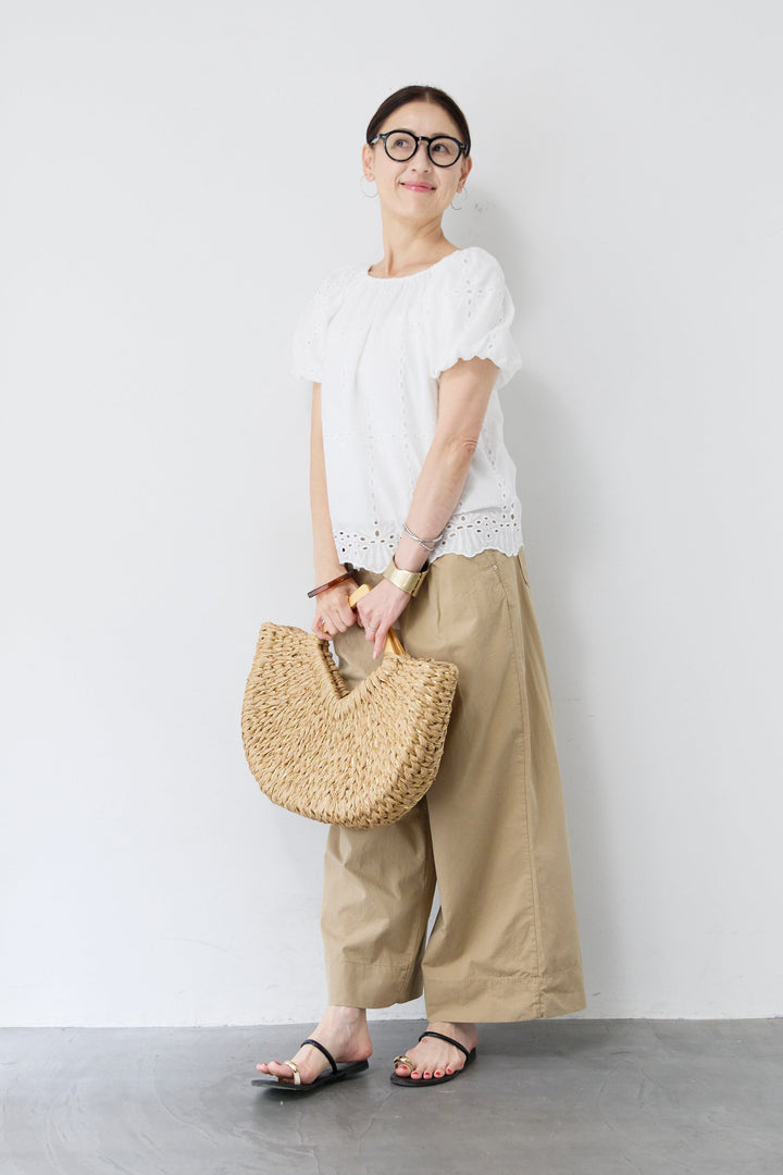 [SET]カットレースブラウス+コットンタックワイドパンツ(2set)