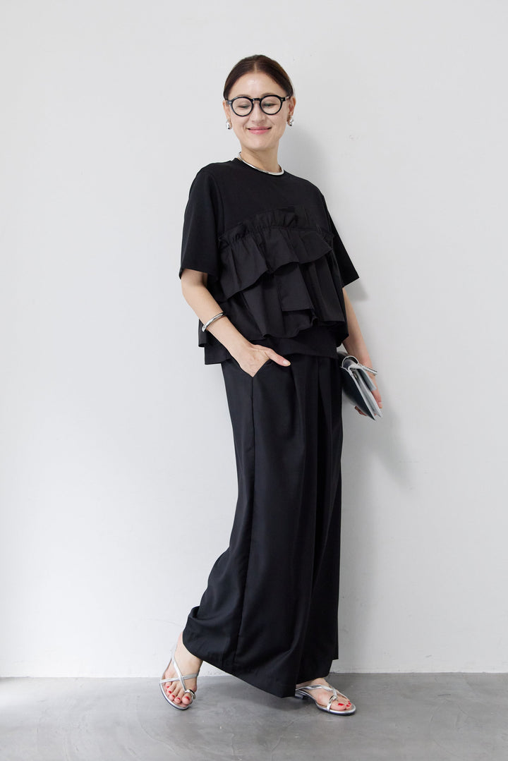 [SET]コットンスムースビスチェＴ+ツイルタックワイドパンツ(2set)