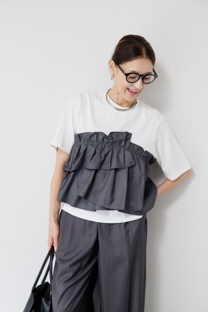 [SET]コットンスムースビスチェＴ+ツイルタックワイドパンツ(2set)