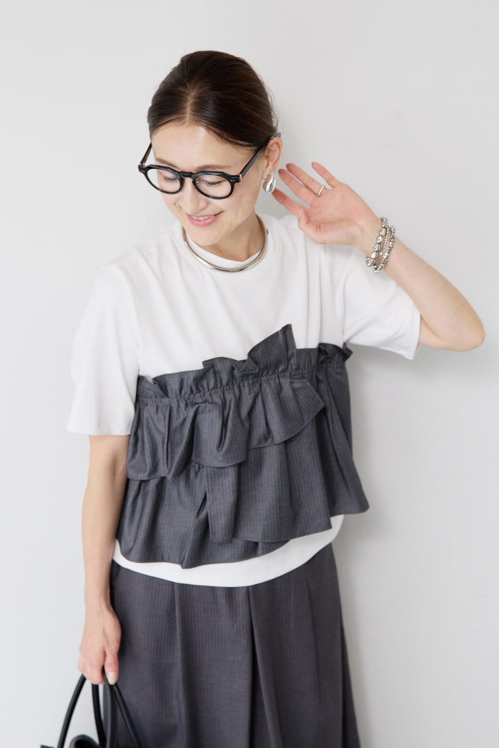 [SET]コットンスムースビスチェＴ+ツイルタックワイドパンツ(2set)