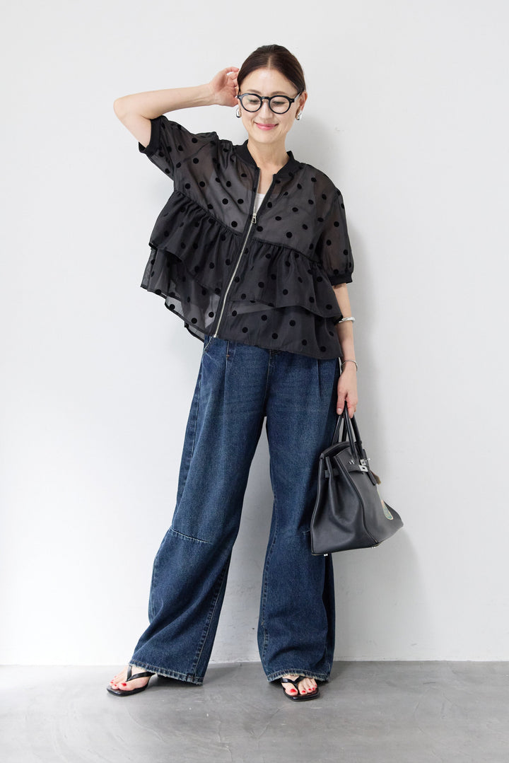 ティアードドット柄シアーブルゾン