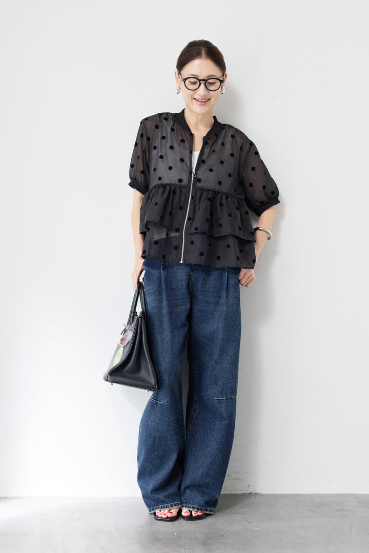 ティアードドット柄シアーブルゾン
