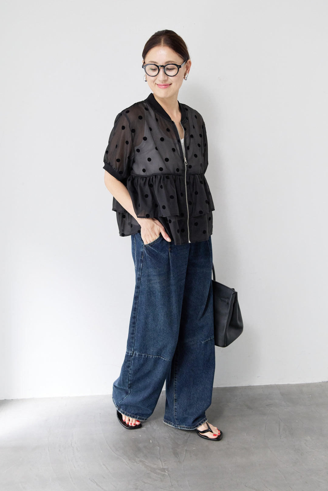 ティアードドット柄シアーブルゾン