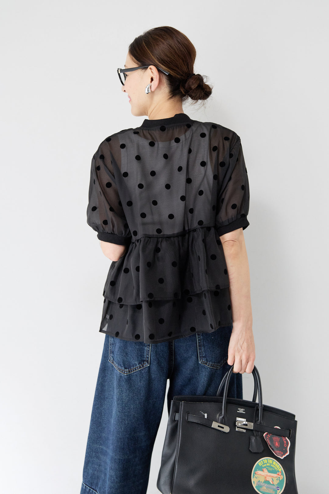 ティアードドット柄シアーブルゾン