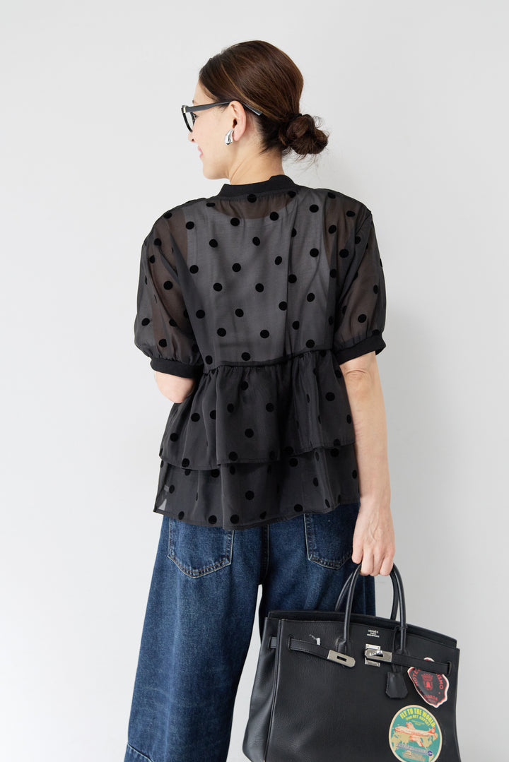 ティアードドット柄シアーブルゾン