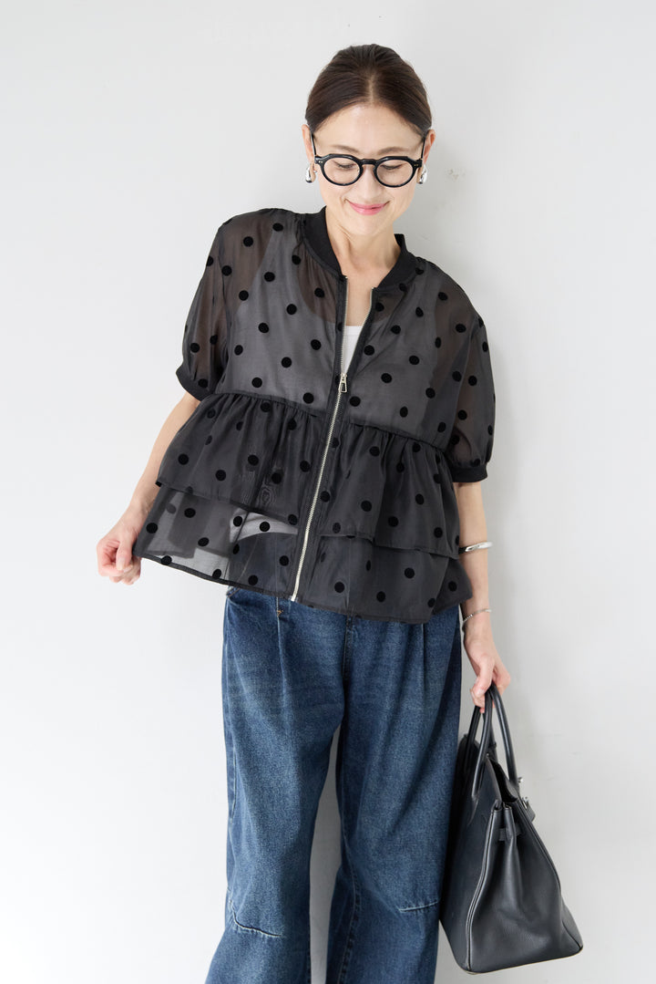 ティアードドット柄シアーブルゾン