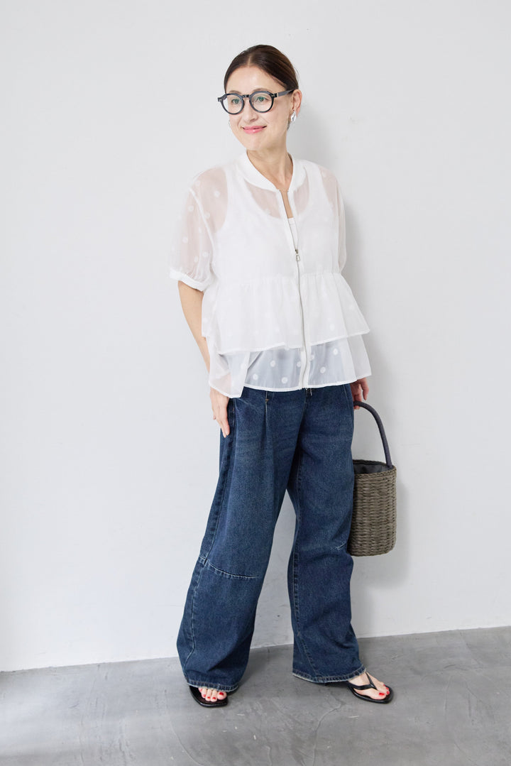 ティアードドット柄シアーブルゾン
