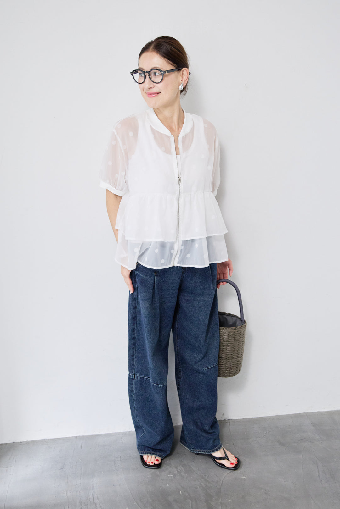 ティアードドット柄シアーブルゾン