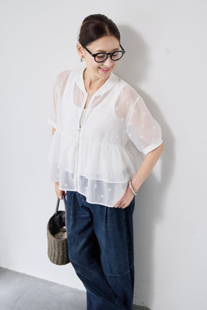 ティアードドット柄シアーブルゾン