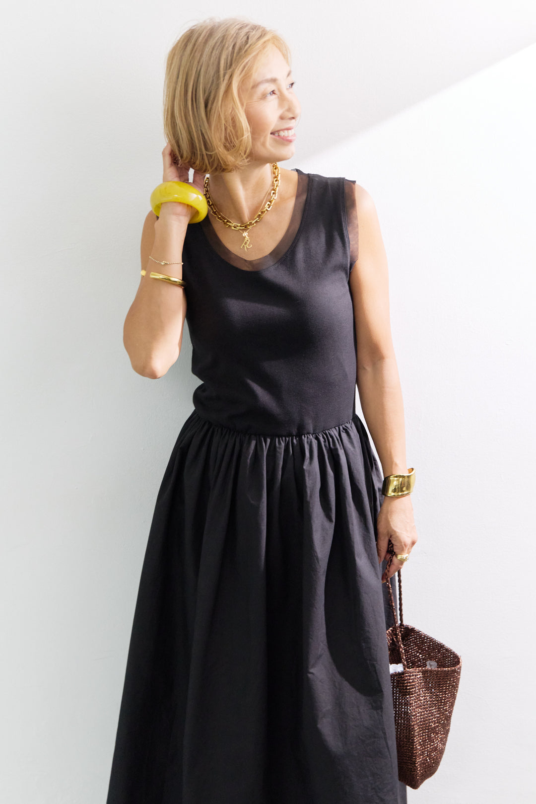 シアーチュール 異素材ドッキングワンピース
