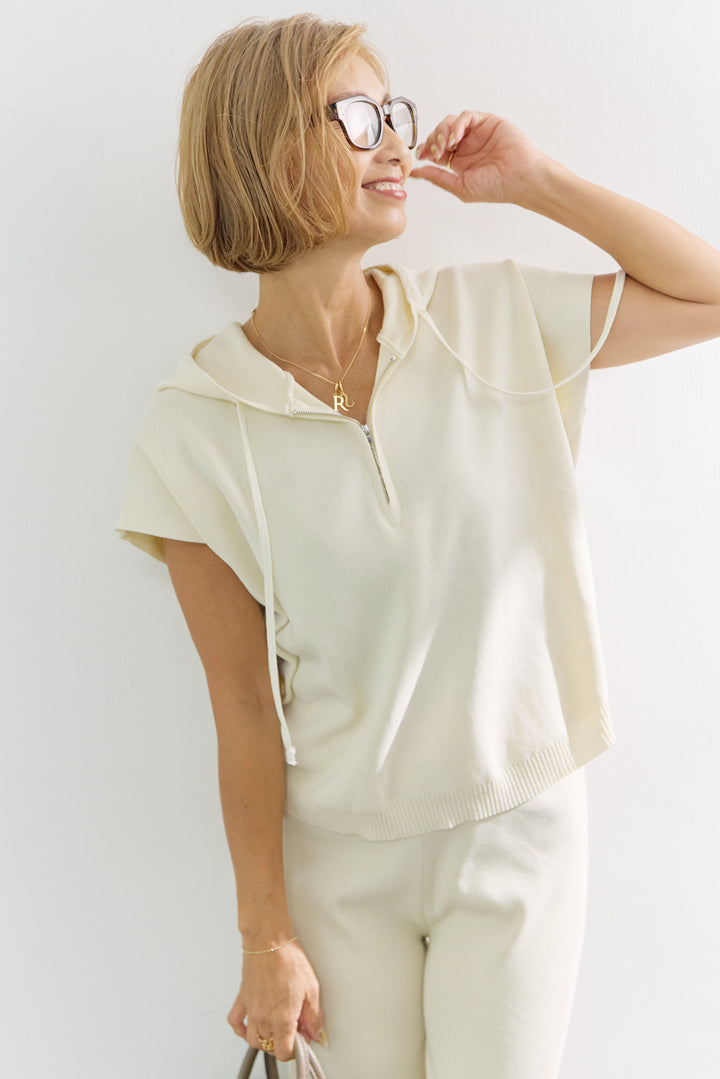 【2セット】ハーフジップ ニットフーディ＆ワイドパンツ