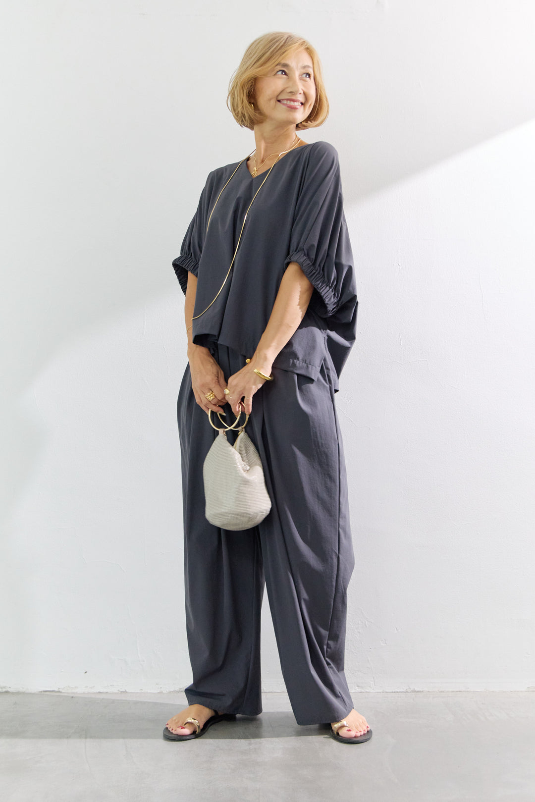 【接触冷感・撥水】ストレッチタックコクーンパンツ(セットアップ対応)