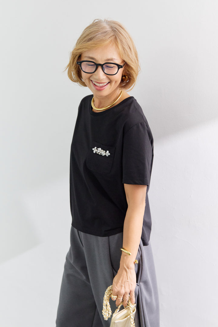 [SET]ビジューポケットプルオーバー+３Dタックコクーンスウェットパンツ(2set)